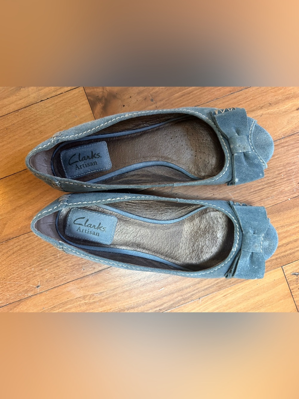 Clarks Artisan Denim Blue Suede Slip-On Open-Toe Flats Size 9